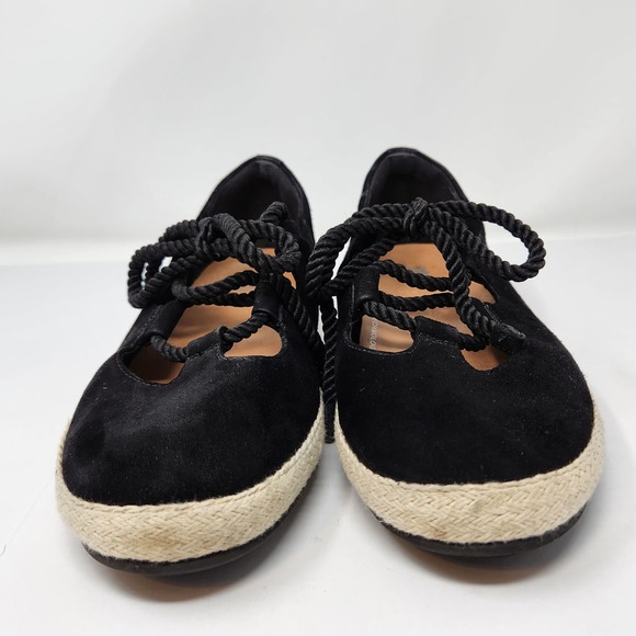 FitFlop Womens Fia Black Suede Lace Up Ballet Flats Size 7.5 Espadrille Comfort - Picture 4 of 9